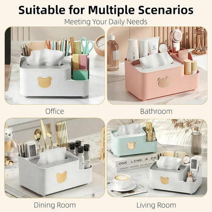Multifunctional Tissue Box Cover with Storage,Square Tissue Box Holder and Remote Box,Modern Cube Tissue Cover Bedside Organizer for Nightstand End Table. (Pink)
