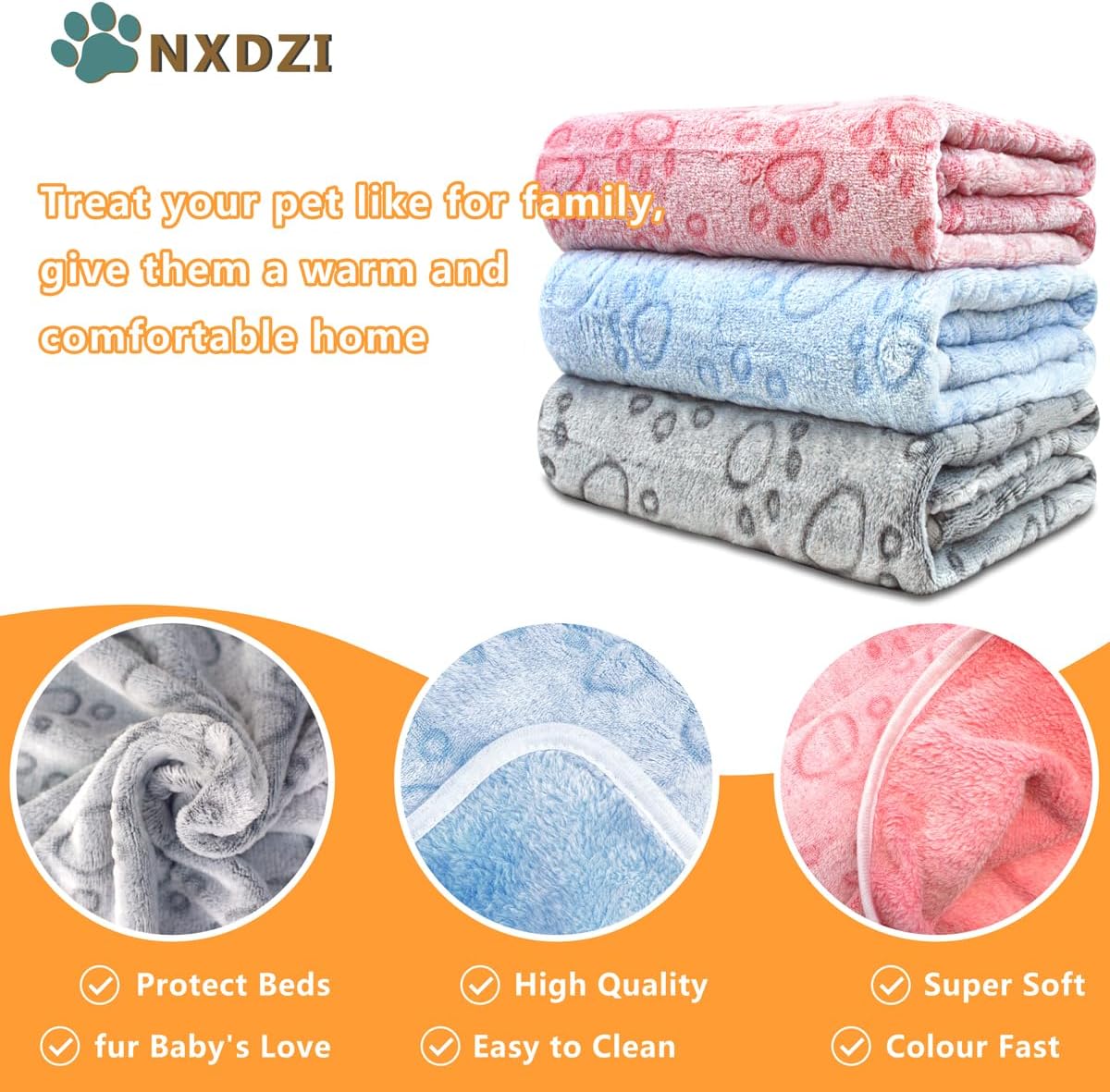 Dog Blankets for Dogs, 3 Pack Dog Blanket Washable 23" x 16", Fuzzy Soft Pet Mat Throw Cover for Kennel Crate Bed, Cute Paw Pattern, Cat Blanket, Blankets for Dogs, Pet Blanket