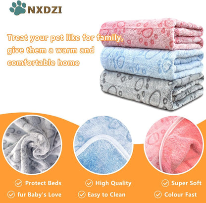 Dog Blankets for Dogs, 3 Pack Dog Blanket Washable 23" x 16", Fuzzy Soft Pet Mat Throw Cover for Kennel Crate Bed, Cute Paw Pattern, Cat Blanket, Blankets for Dogs, Pet Blanket