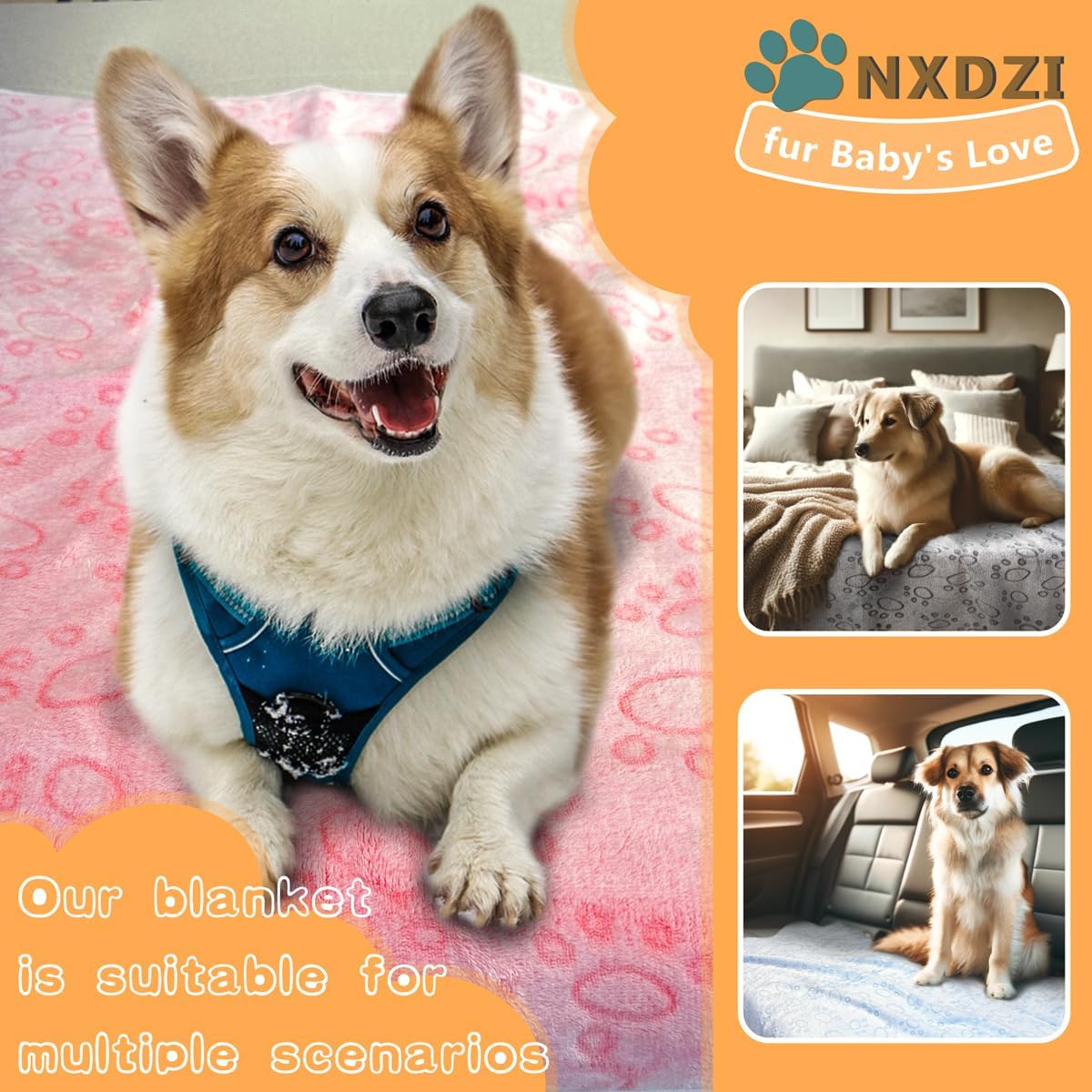 Dog Blankets for Dogs, 3 Pack Dog Blanket Washable 23" x 16", Fuzzy Soft Pet Mat Throw Cover for Kennel Crate Bed, Cute Paw Pattern, Cat Blanket, Blankets for Dogs, Pet Blanket