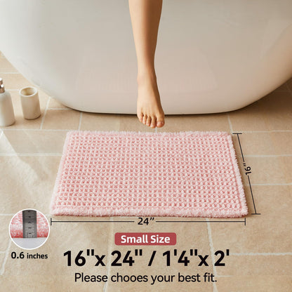 Waffle Bath Mat, Small Boho Bathroom Rugs Non Slip Washable, Ultra Soft Super Absorbent Quick Dry Farmhouse Bathroom Decor, 16" x 24", Light Peachy Pink