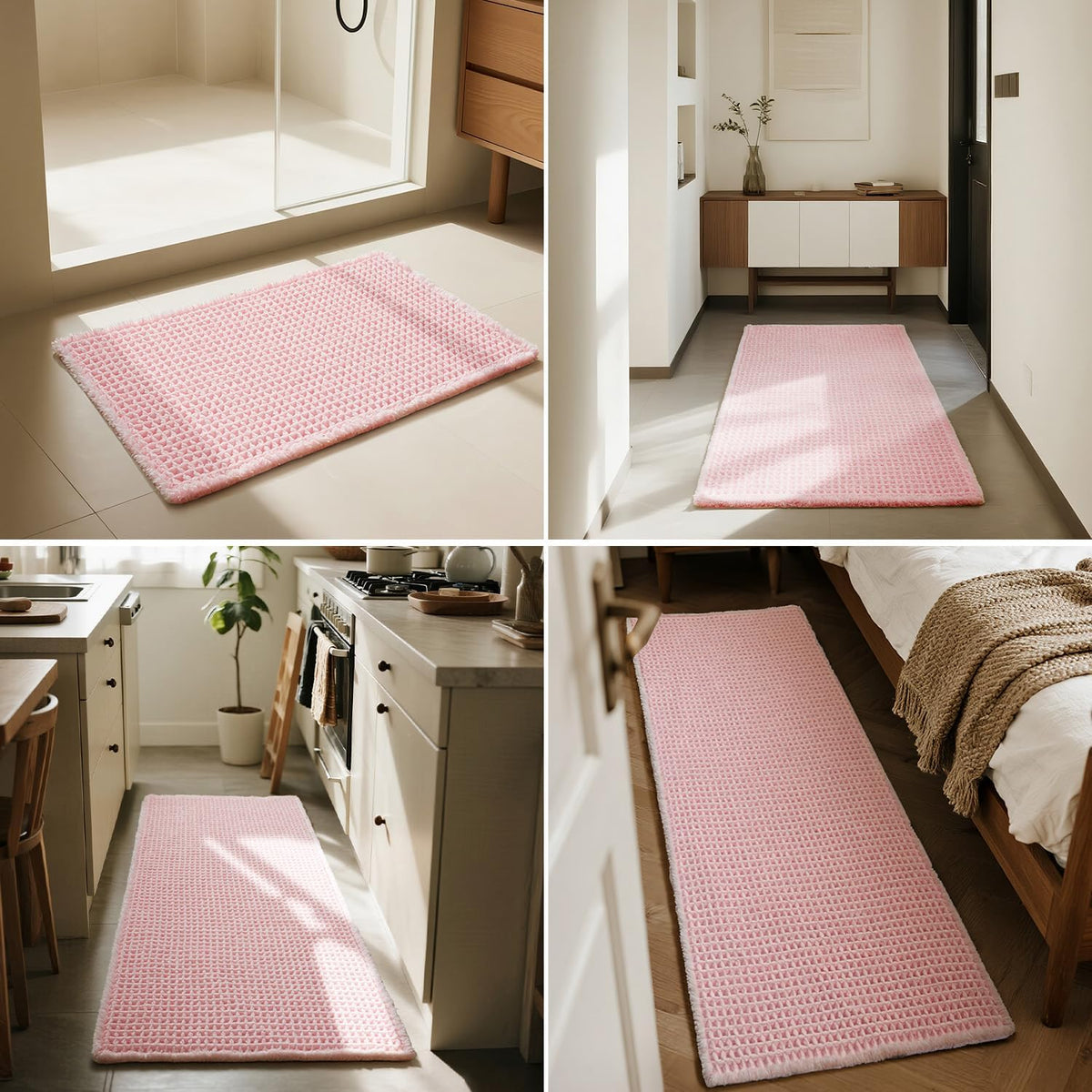 Waffle Bath Mat, Small Boho Bathroom Rugs Non Slip Washable, Ultra Soft Super Absorbent Quick Dry Farmhouse Bathroom Decor, 16" x 24", Light Peachy Pink