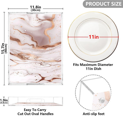 Marble Gold Pink Serving Tray Acrylic Decorative Trays 16" x 12" Serving Platter with Handles for Coffee Table, Dessert Party, Bathroom Vanity Countertop