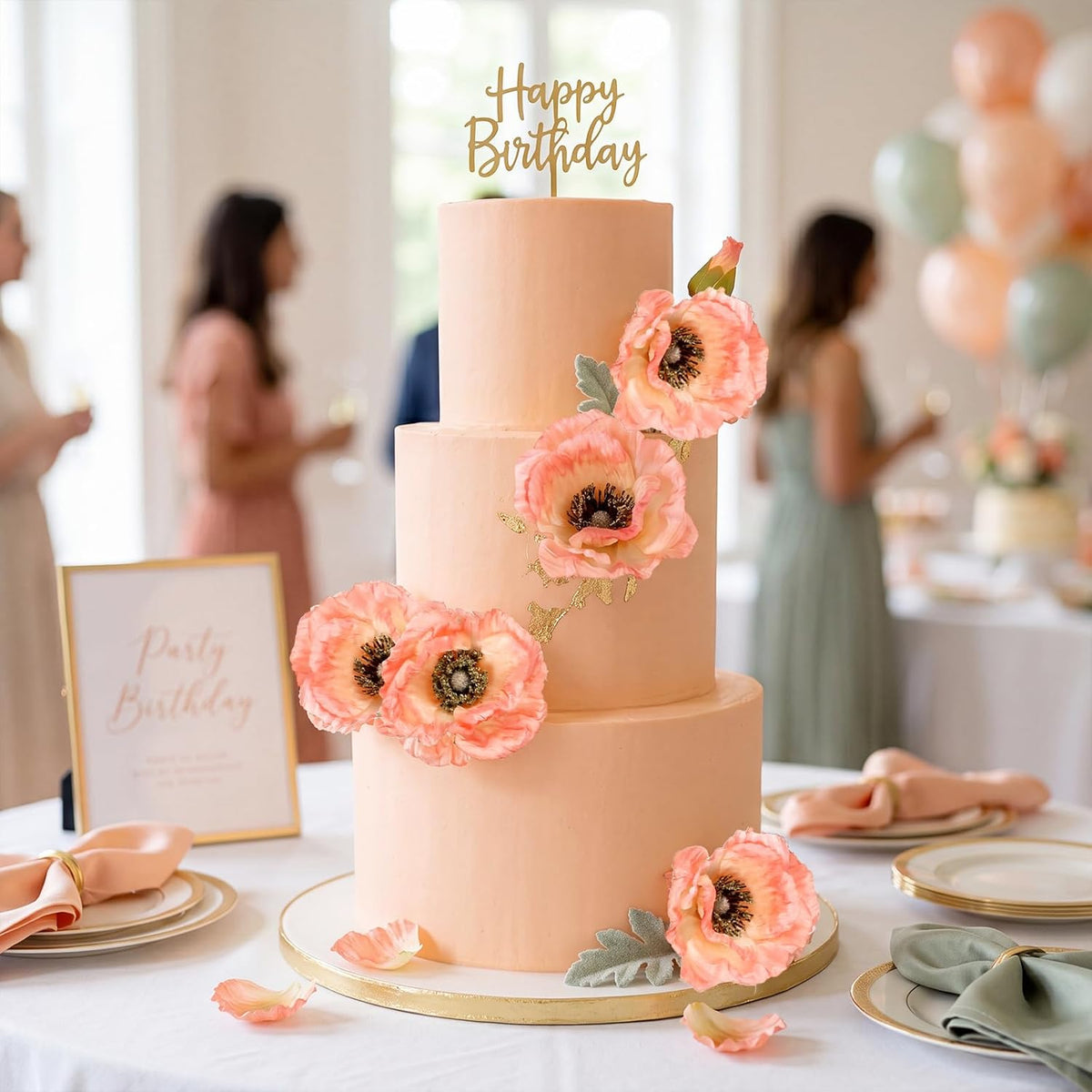 6 Stems Poppies Artificial Flowers 24" Peach Coral Faux Poppy Flowers