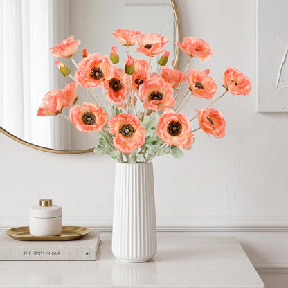 6 Stems Poppies Artificial Flowers 24" Peach Coral Faux Poppy Flowers