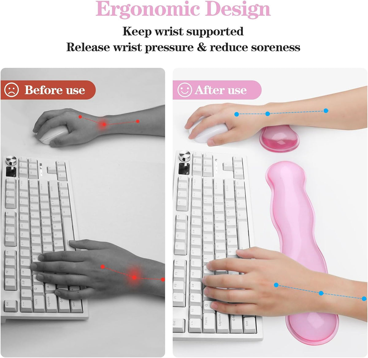 Gel Keyboard and Mouse Wrist Rest Set, Pink Wrist Pad for Computer Keyboard