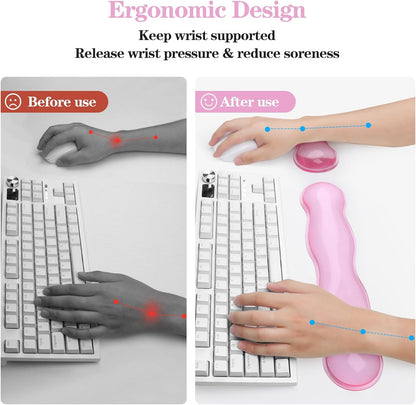 Gel Keyboard and Mouse Wrist Rest Set, Pink Wrist Pad for Computer Keyboard