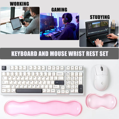 Gel Keyboard and Mouse Wrist Rest Set, Pink Wrist Pad for Computer Keyboard