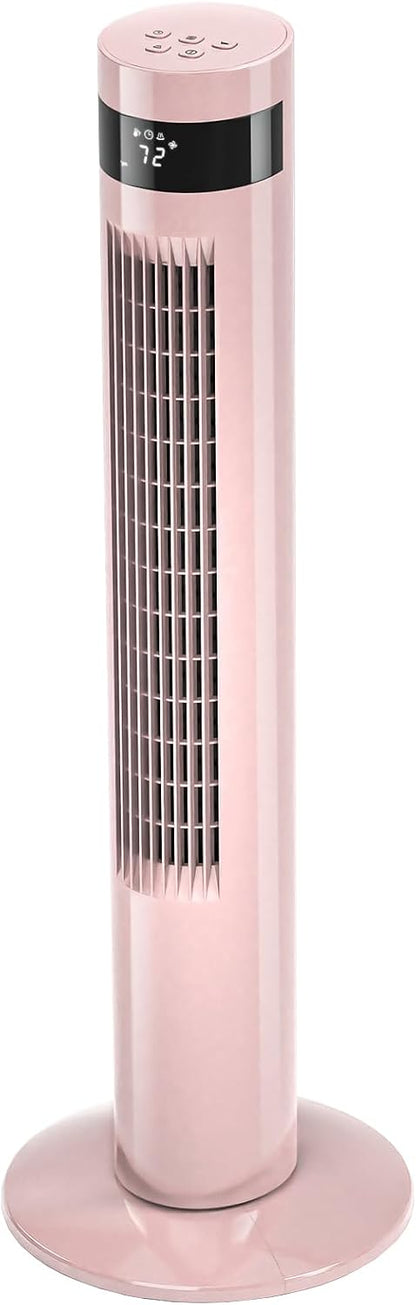 Tower Fan Portable Electric Oscillating Fan Quiet Remote Control Bladeless Floor Fan 3 Wind Speed Mode 12H Timer Bedroom Office, 36 inch, Pink