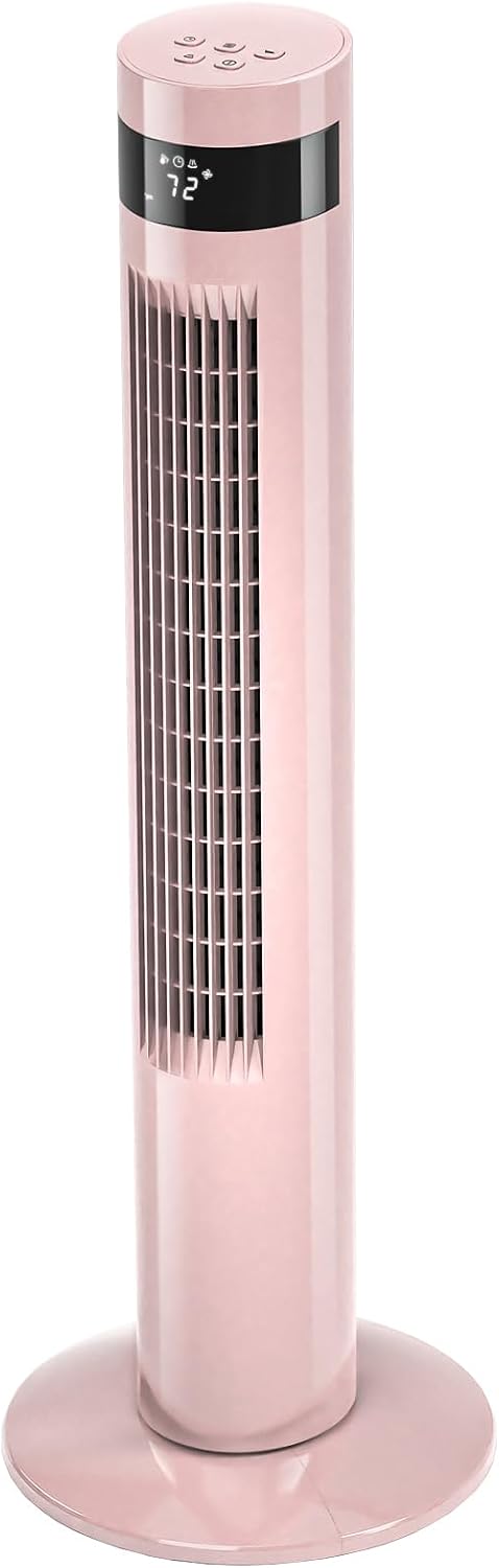 Tower Fan Portable Electric Oscillating Fan Quiet Remote Control Bladeless Floor Fan 3 Wind Speed Mode 12H Timer Bedroom Office, 36 inch, Pink