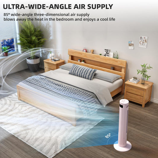 Tower Fan Portable Electric Oscillating Fan Quiet Remote Control Bladeless Floor Fan 3 Wind Speed Mode 12H Timer Bedroom Office, 36 inch, Pink