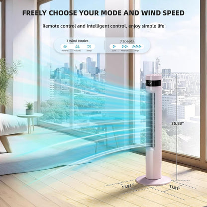 Tower Fan Portable Electric Oscillating Fan Quiet Remote Control Bladeless Floor Fan 3 Wind Speed Mode 12H Timer Bedroom Office, 36 inch, Pink