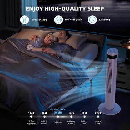 Tower Fan Portable Electric Oscillating Fan Quiet Remote Control Bladeless Floor Fan 3 Wind Speed Mode 12H Timer Bedroom Office, 36 inch, Pink