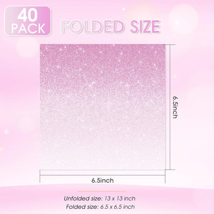 40 Pack Pink Ombre Disposable Paper Napkins, 2-Ply Decorative Luncheon Napkins 6.5x6.5 Inch, Gradient Party Napkins for Birthday, Baby Shower, Wedding, Bridal Shower, Girl's Party Decorations