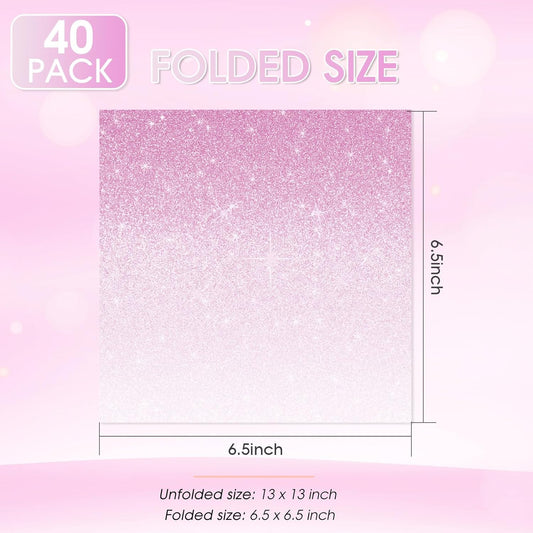 40 Pack Pink Ombre Disposable Paper Napkins, 2-Ply Decorative Luncheon Napkins 6.5x6.5 Inch, Gradient Party Napkins for Birthday, Baby Shower, Wedding, Bridal Shower, Girl's Party Decorations