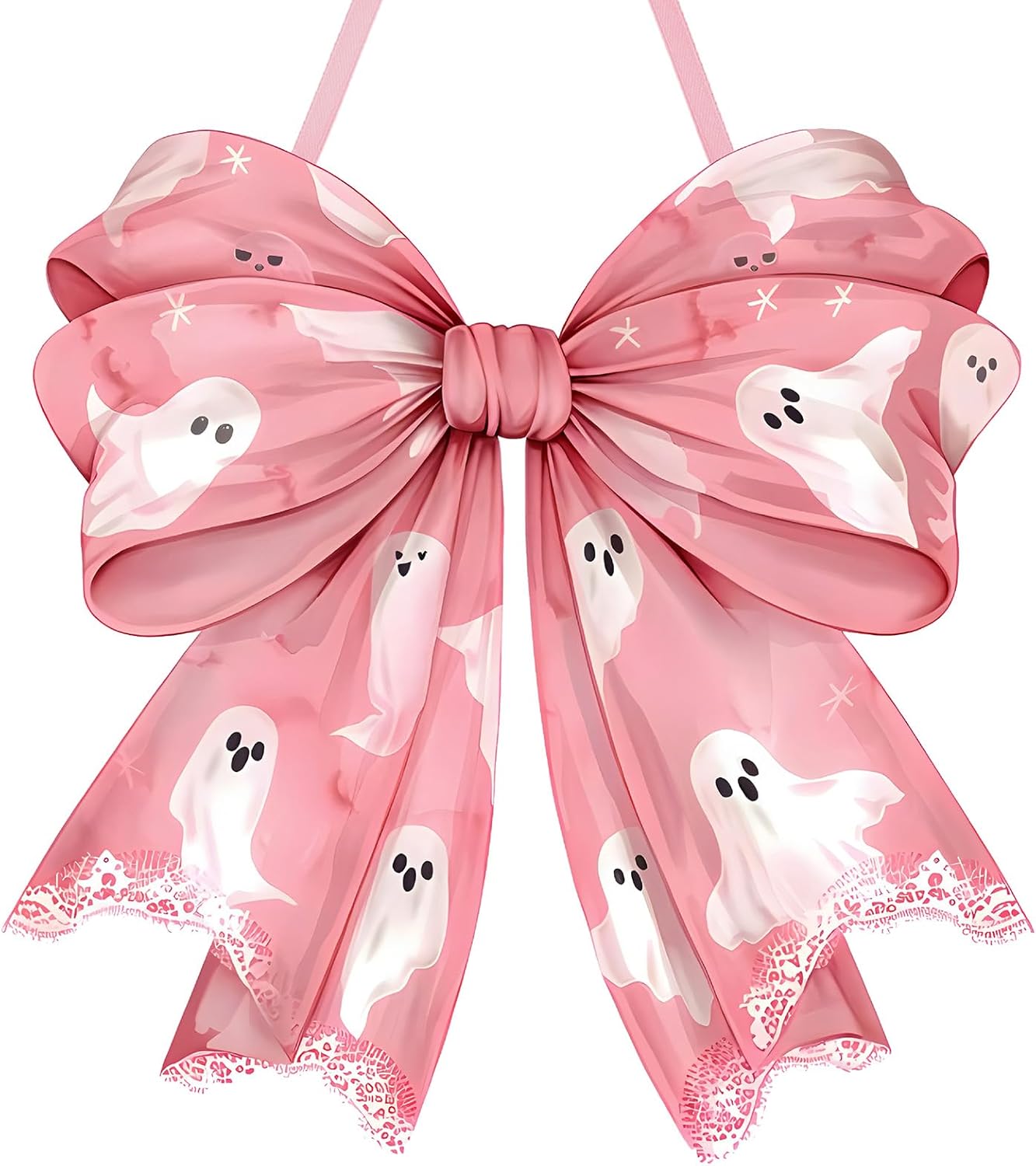 Pink Ghost Halloween Bows Wooden Door Hanging Sign Cute for Girl