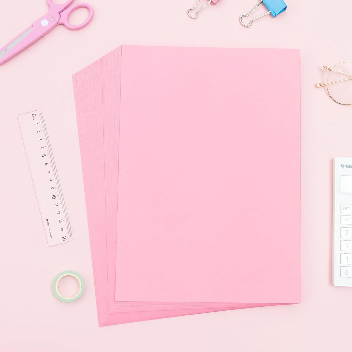 100 Sheets Pink Copy Printing Paper, 8.3 X 11.7 inch Colored Printer Papers, Pink Construction Paper for Card Making Scrapbooking School Office Party DIY Craft