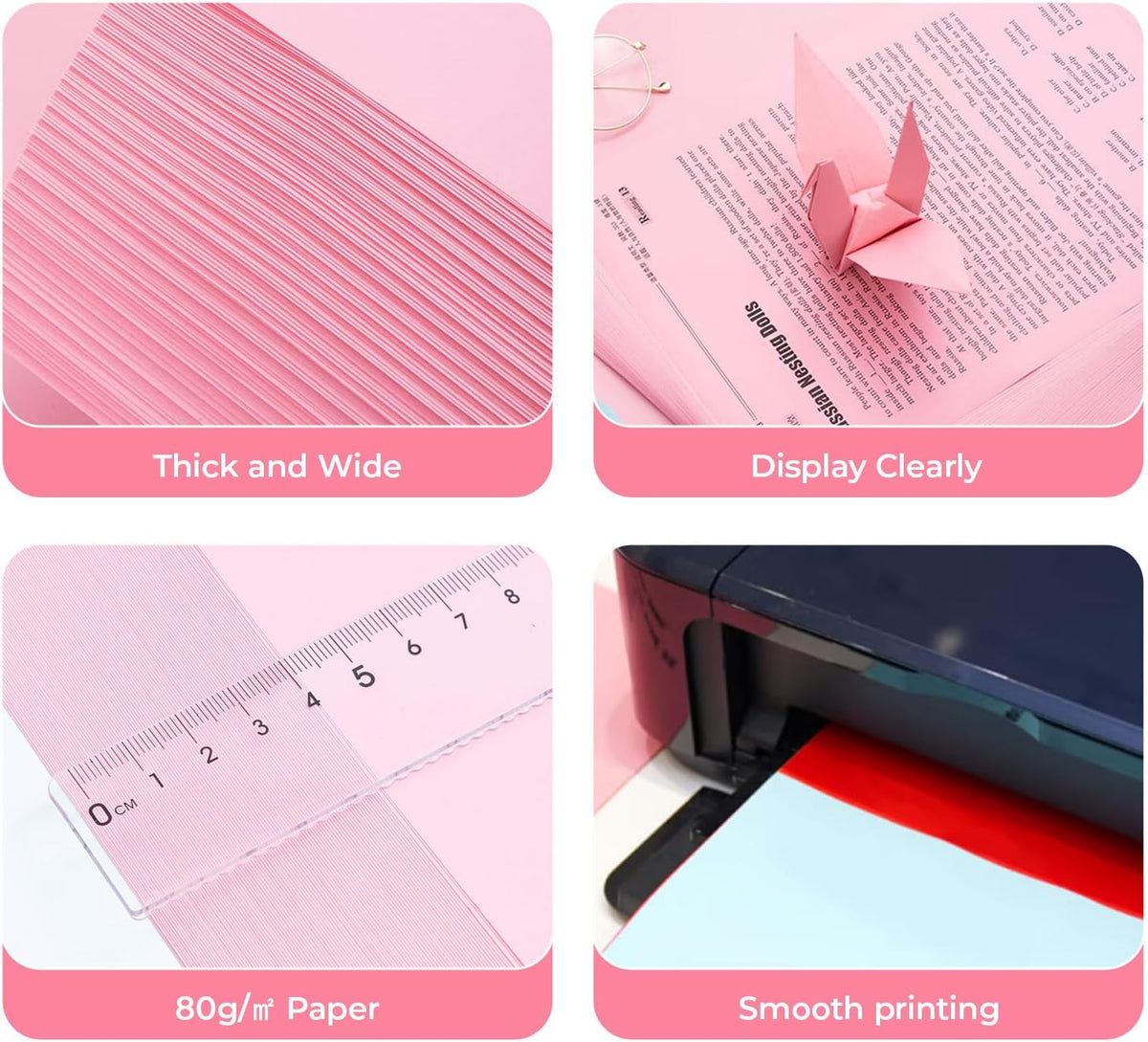100 Sheets Pink Copy Printing Paper, 8.3 X 11.7 inch Colored Printer Papers, Pink Construction Paper for Card Making Scrapbooking School Office Party DIY Craft