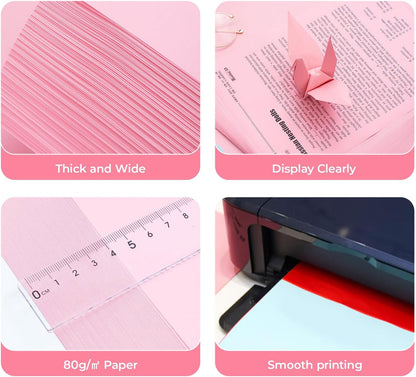 100 Sheets Pink Copy Printing Paper, 8.3 X 11.7 inch Colored Printer Papers, Pink Construction Paper for Card Making Scrapbooking School Office Party DIY Craft