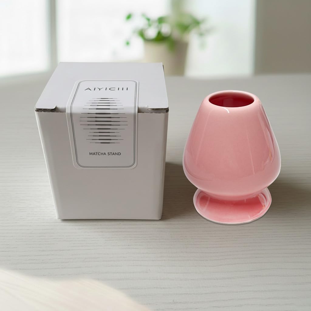 Matcha Whisk Holder – Ceramic Chasen Stand for Bamboo Matcha Whisk, Japanese Tea Set Accessory (Pink)