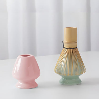 Matcha Whisk Holder – Ceramic Chasen Stand for Bamboo Matcha Whisk, Japanese Tea Set Accessory (Pink)