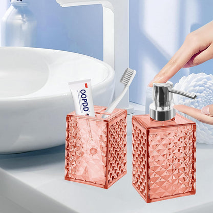 2PCS Light Pink Bathroom Accessories Set, Soap Dispenser &Toothbrush Holder