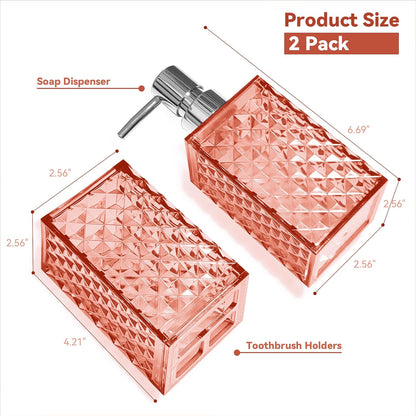 2PCS Light Pink Bathroom Accessories Set, Soap Dispenser &Toothbrush Holder