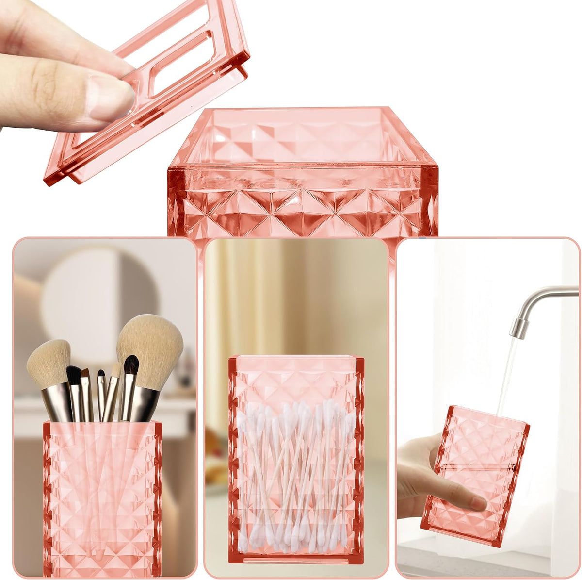 2PCS Light Pink Bathroom Accessories Set, Soap Dispenser &Toothbrush Holder