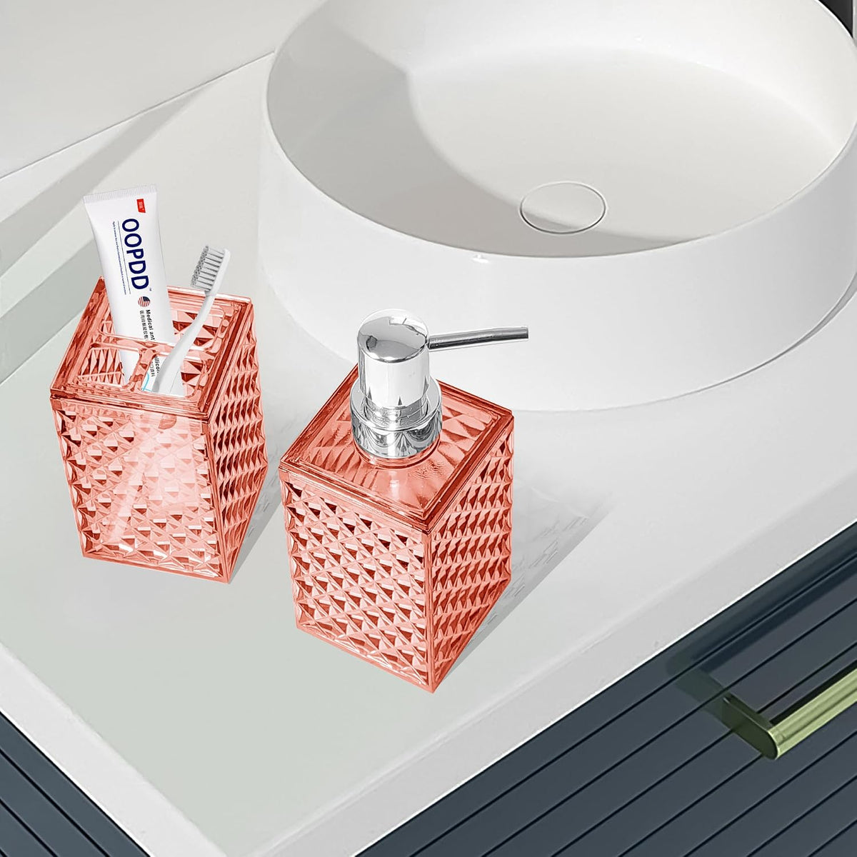 2PCS Light Pink Bathroom Accessories Set, Soap Dispenser &Toothbrush Holder