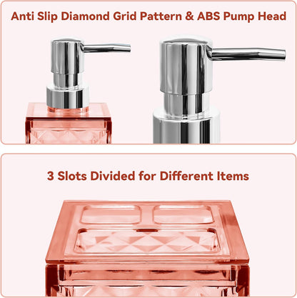 2PCS Light Pink Bathroom Accessories Set, Soap Dispenser &Toothbrush Holder