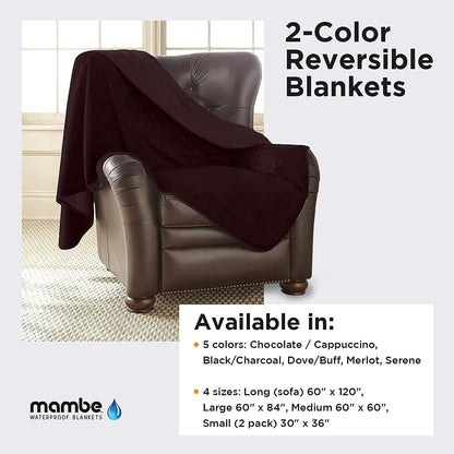 Mambe Silky Waterproof Throw for Protecting Furniture Bed Couch from Stains Caused by Dogs, Cats, Incontinence. Soft, Washable, Reversible. (Size Medium 70x70 inches, Color Merlot)