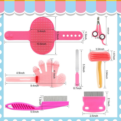 Rabbit Grooming Kit, Rabbit Brush for Shedding with Bunny Nail Clipper, Rabbit Nail Trimmers with Pet Combs for Hamster Guinea Pig Ferret (Pink)