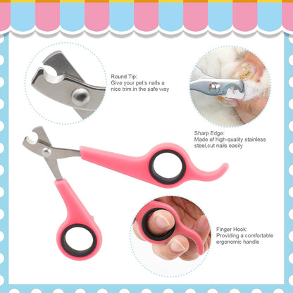 Rabbit Grooming Kit, Rabbit Brush for Shedding with Bunny Nail Clipper, Rabbit Nail Trimmers with Pet Combs for Hamster Guinea Pig Ferret (Pink)