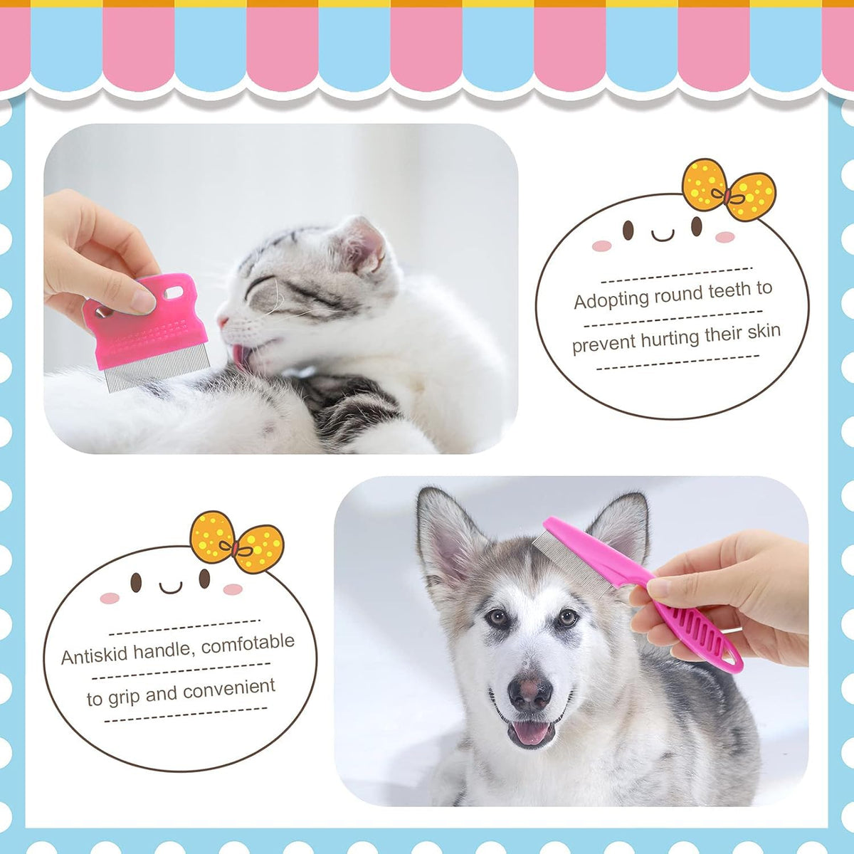 Rabbit Grooming Kit, Rabbit Brush for Shedding with Bunny Nail Clipper, Rabbit Nail Trimmers with Pet Combs for Hamster Guinea Pig Ferret (Pink)