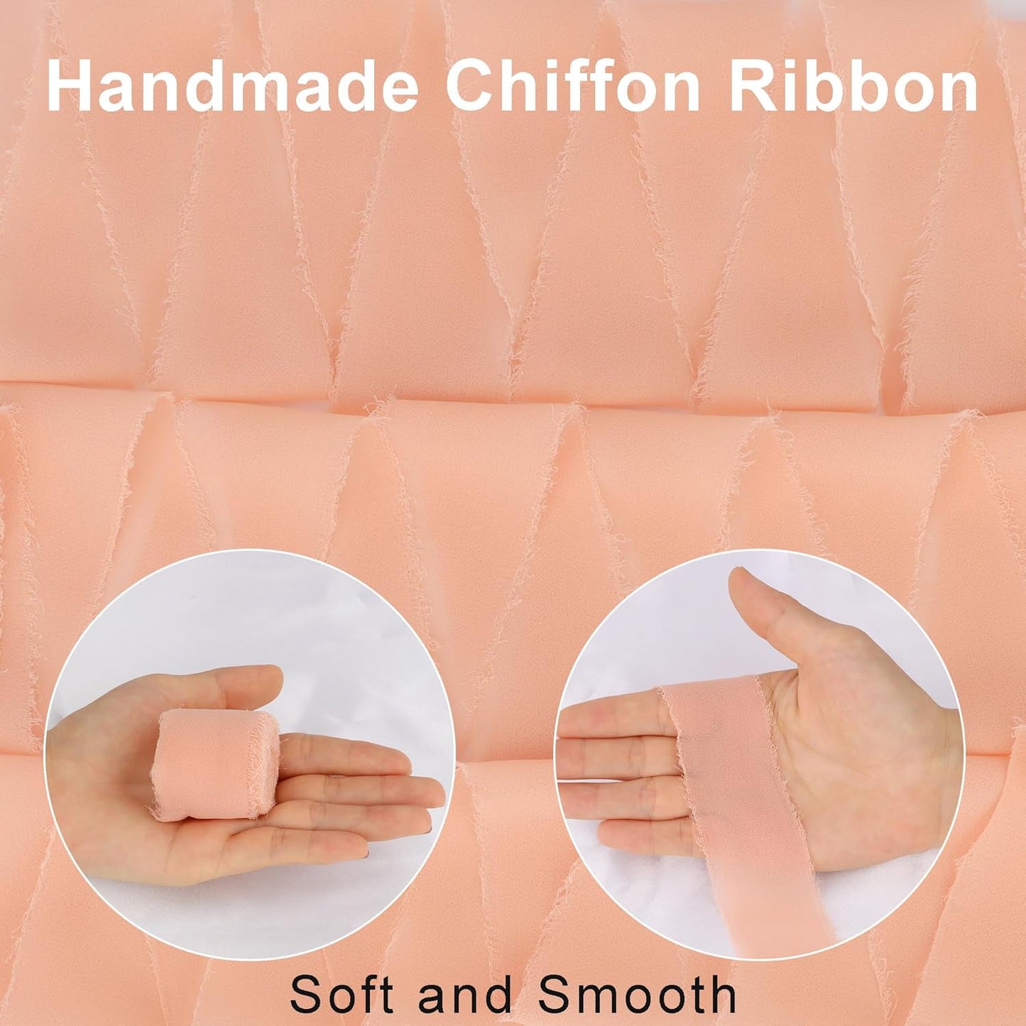 Peach Puff Chiffon Silk Ribbon - 4 Rolls, 1-1/2 Inch Wide, 21 Yards Long, Frayed Edge, Handmade Fringe, Perfect for Crafts, Weddings & Home Decor