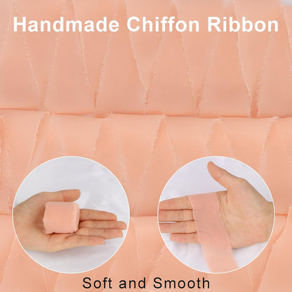 Peach Puff Chiffon Silk Ribbon - 4 Rolls, 1-1/2 Inch Wide, 21 Yards Long, Frayed Edge, Handmade Fringe, Perfect for Crafts, Weddings & Home Decor