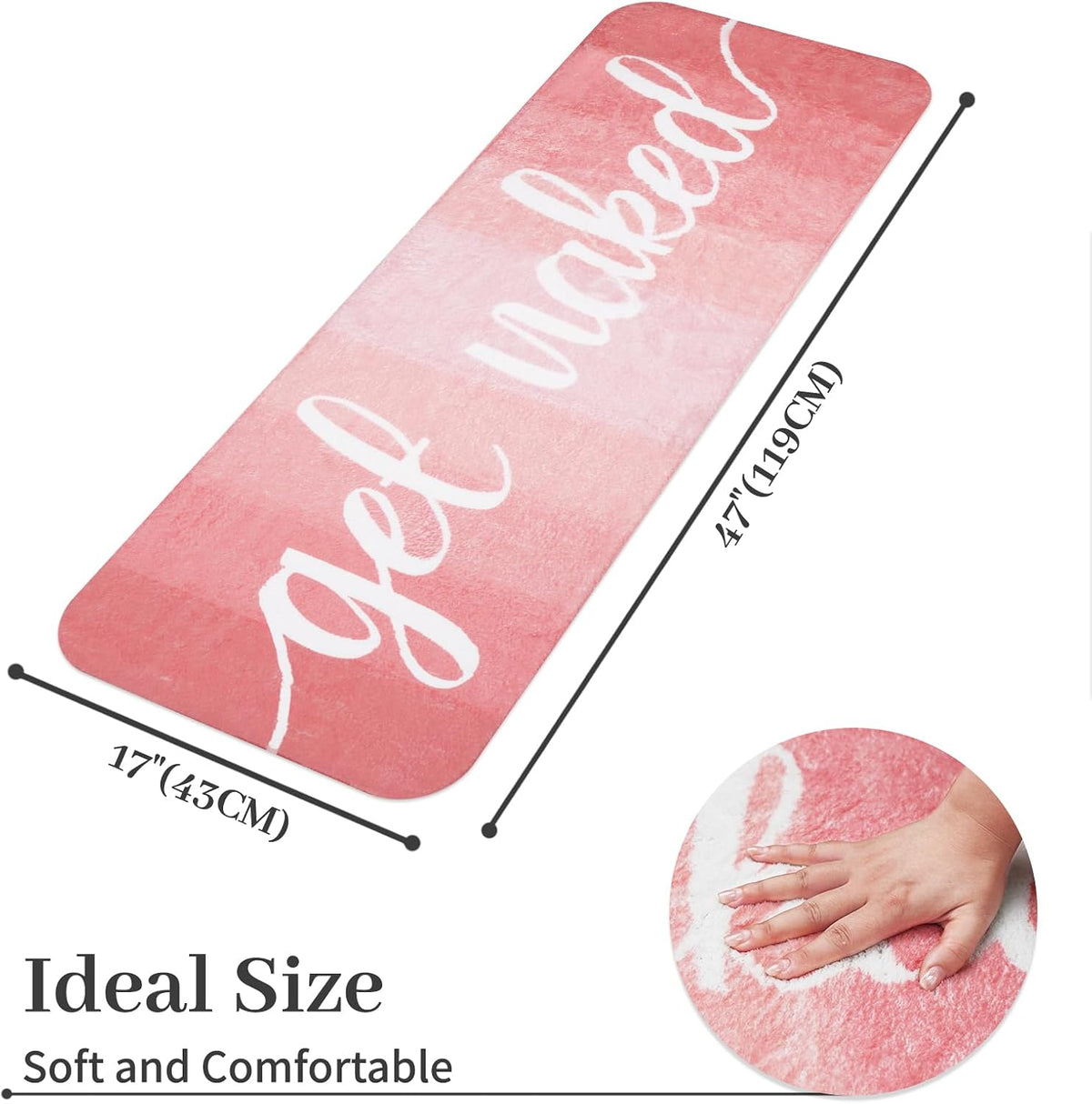 Get Naked Bath Mat Pink, Long Runner Mat Cute Fun Bath Rugs for Bathroom Floor Non-Slip Shower Bath Mats for Bathtub Inside Shower Machine Washable, 47"x17"