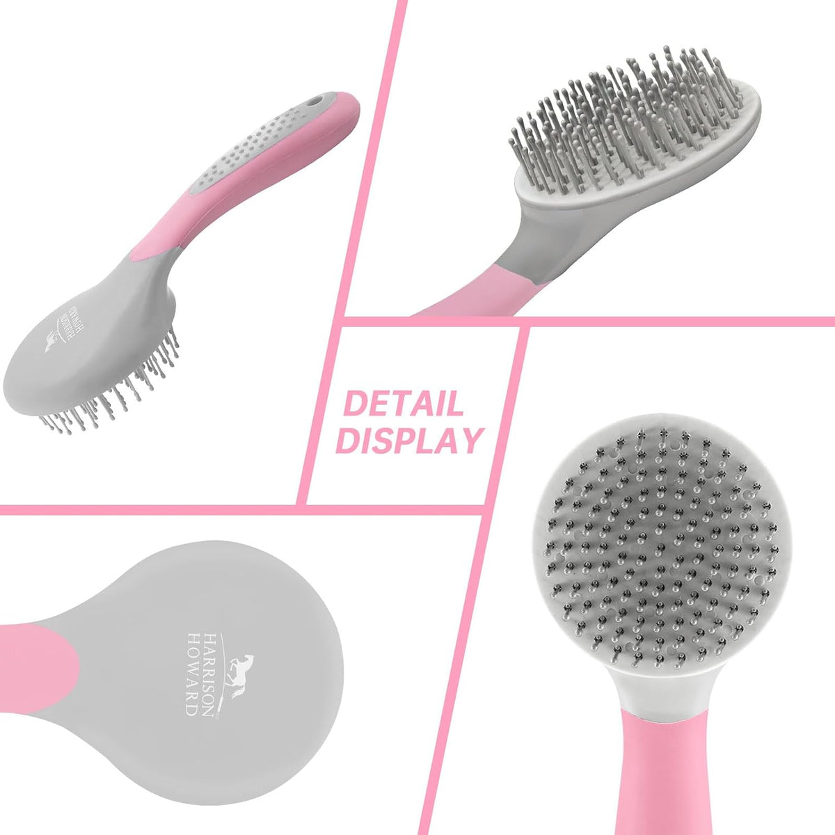 Horse Mane and Tail Brush - Professional Equestrian Detangler Non-Slip Brush - Pink
