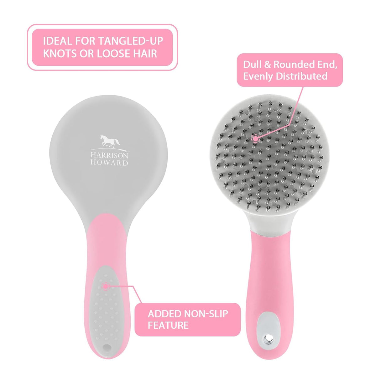 Horse Mane and Tail Brush - Professional Equestrian Detangler Non-Slip Brush - Pink
