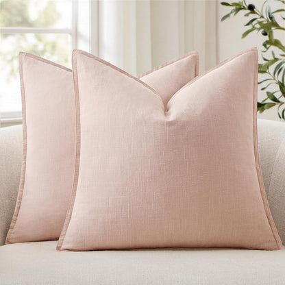 Decorative Linen Pillow Covers 20x20 Inch Light Pink Pack of 2