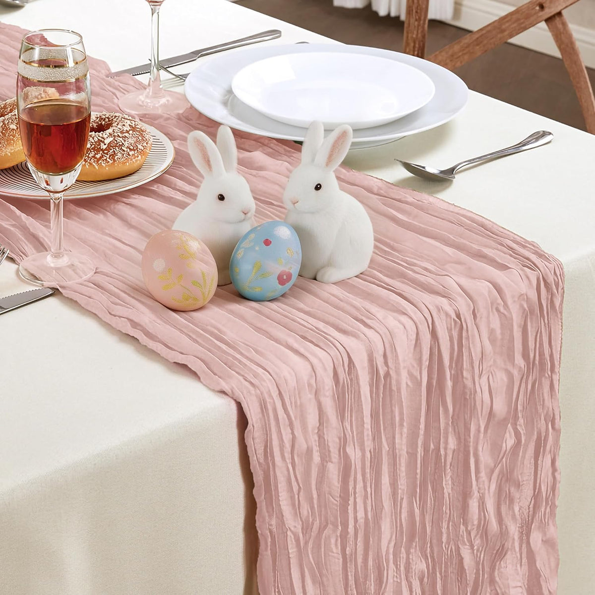 Dusty Pink Cheesecloth Table Runner 35×120Inch Fall Boho Wedding Home Decor