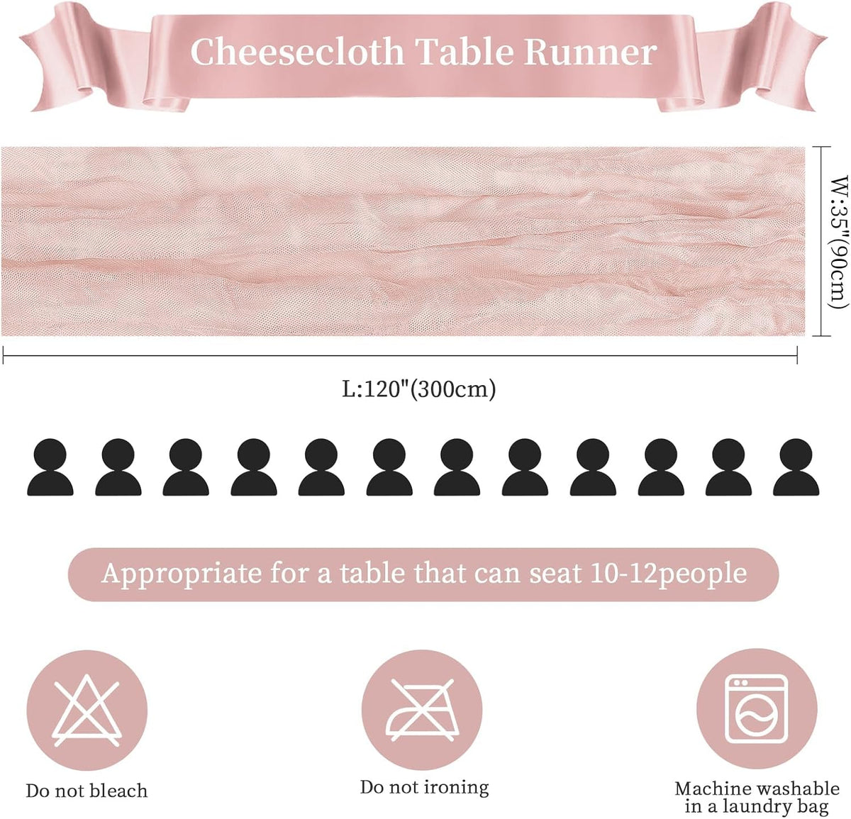 Dusty Pink Cheesecloth Table Runner 35×120Inch Fall Boho Wedding Home Decor
