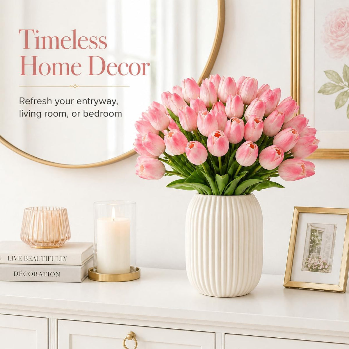 30PCS Artificial Tulip Flowers, Real Touch Soft Tulips for Home Decorations
