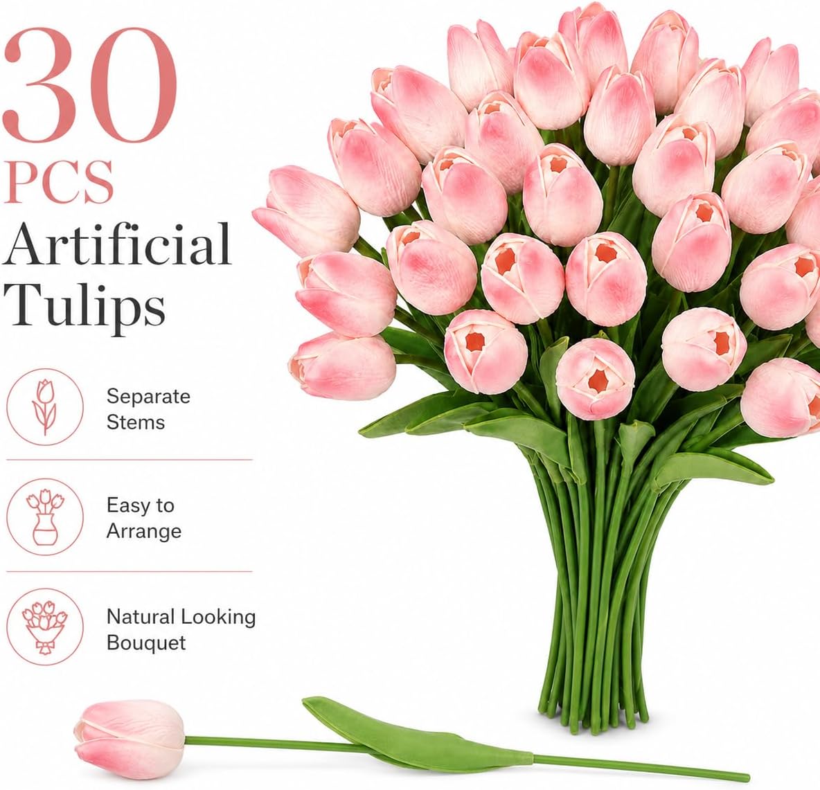 30PCS Artificial Tulip Flowers, Real Touch Soft Tulips for Home Decorations