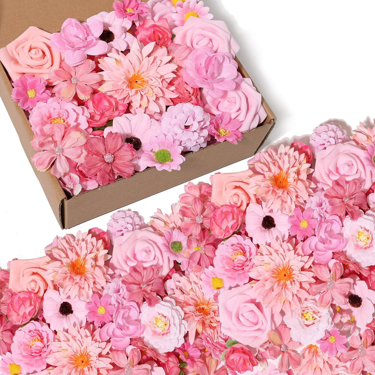 150 Pcs Mini Silk Flower Heads Pink Artificial Flowers Bulk Fabric Flowers for Craft and DIY Wedding Bouquets Garland Album Cake and Home Decorations 2-7CM
