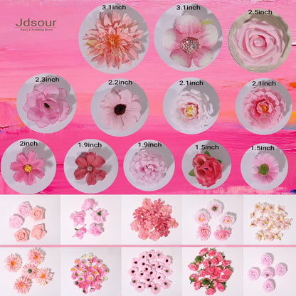 150 Pcs Mini Silk Flower Heads Pink Artificial Flowers Bulk Fabric Flowers for Craft and DIY Wedding Bouquets Garland Album Cake and Home Decorations 2-7CM