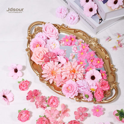 150 Pcs Mini Silk Flower Heads Pink Artificial Flowers Bulk Fabric Flowers for Craft and DIY Wedding Bouquets Garland Album Cake and Home Decorations 2-7CM