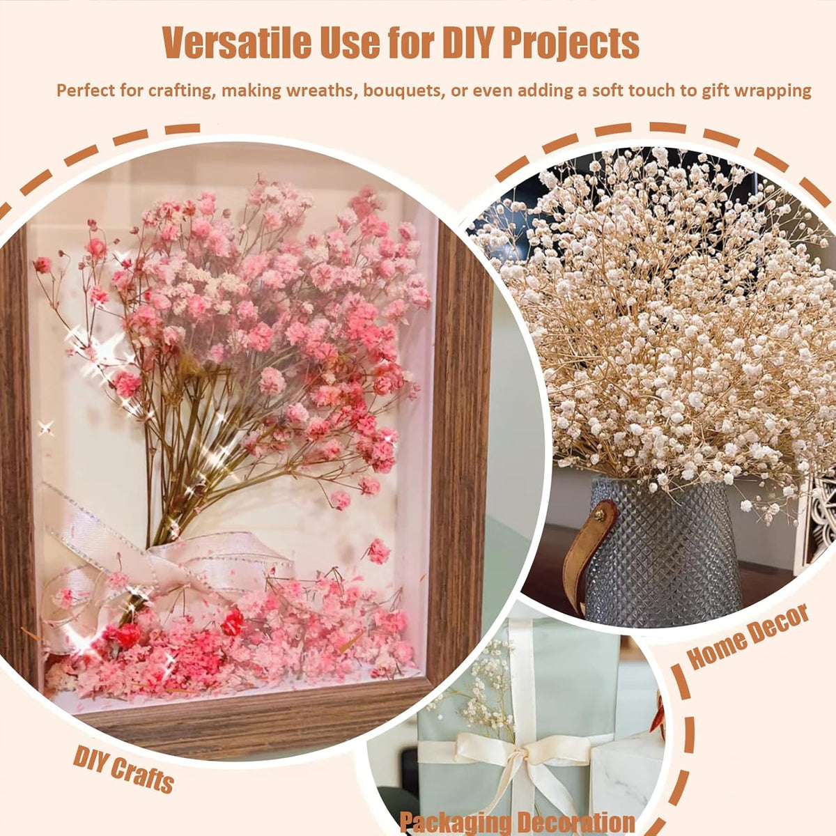 Dried Babys Breath Bulk Natural Dried Gypsophila Flowers Pink Babys Breath Stems for Home Decor, Weddings, Crafts