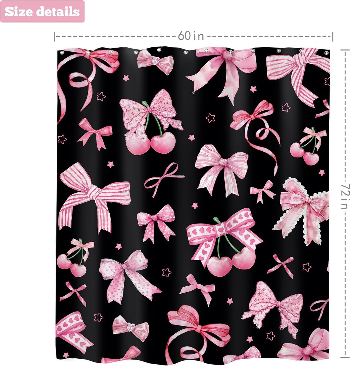 Pink Black Bow Shower Curtain 60x72 Cherry Girly Preppy Bathroom Decor