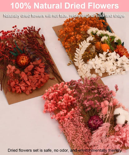 Real Dried Flowers for Crafts, Natural Dry Flowers for Crafts Mixed Natural Pressed Flowers, Small Dried Flowers for Resin Dry Flowers for Candle Making (Pink 1)